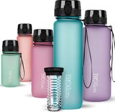 Drinkfles "uberBottle" - 1 liter | lekvrij | voor school, sport, op de fiets | BPA-vrij | met fruitinzetstuk, blauw, 1000ml