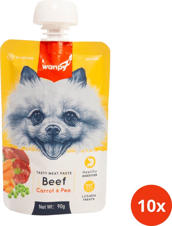 Wanpy Tasty Meat Paste Hond Rund Wortel & Ewrt Voordeelpack 10 Stuks Hondensnack