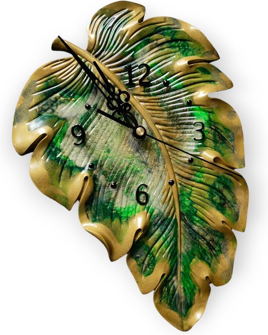 Resin Art JR: Leaf Klok / Muur klok / Wand klok