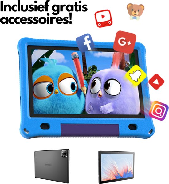 Kindertablet - Tablet - 10.1 inch - Android 12 - Gratis Accessoires - 64GB - RAM 3GB - 6000MAH - Vanaf 3 jaar - Inclusief beschermhoes - Inclusief screenprotector - ouderlijk toezicht - Tablet kinderen