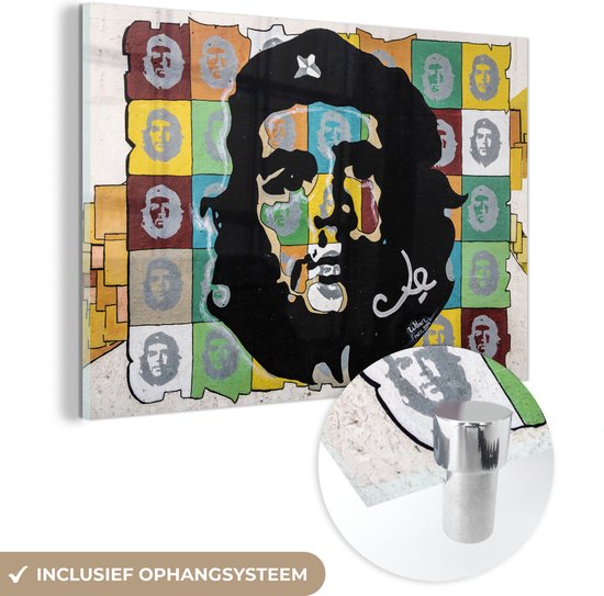 MuchoWow® Glasschilderij 120x80 cm - Schilderij acrylglas - Che Guevara in silhouetten - Foto op glas - Schilderijen