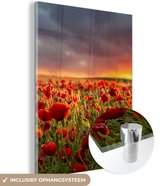 MuchoWow® Peinture sur verre 60x80 cm - Peinture sur verre acrylique - Coucher de soleil dans un champ de coquelicots - Photo sur verre - Peintures
