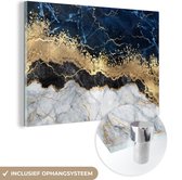 MuchoWow® Glasschilderij 90x60 cm - Schilderij acrylglas - Marmer - Wit - Goud - Luxe - Foto op glas - Schilderijen