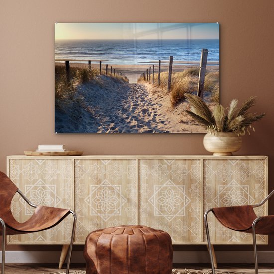 MuchoWow® Tableau sur Verre - Plage - Mer - Nederland - Dunes - Soleil - 120x80 cm - Décoration de Plage - Peintures sur Verre Acrylique - Photo sur Glas