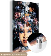 MuchoWow® Glasschilderij 40x60 cm - Schilderij acrylglas - Vrouw - Bloemen - Verf - Foto op glas - Schilderijen