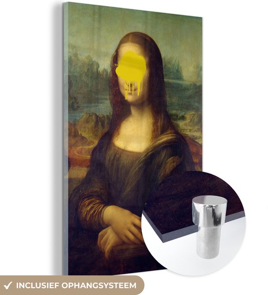 MuchoWow® Peinture sur verre 40x60 cm - Peinture sur verre acrylique - Mona Lisa - Leonardo de Vinci - Jaune - Photo sur verre - Peintures