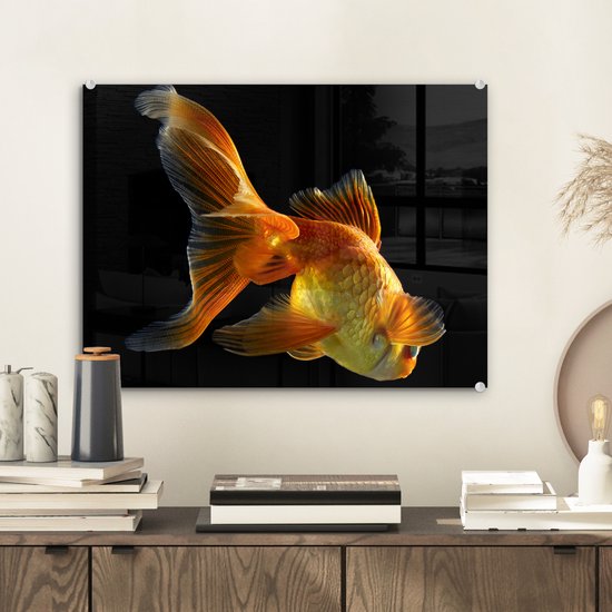 MuchoWow® Peinture sur verre 40x30 cm - Peinture sur verre acrylique - Poisson rouge - Animaux - Zwart - Photo sur verre - Peintures