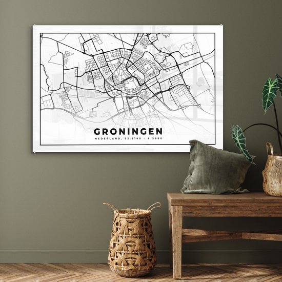 MuchoWow® Peinture sur Verre - Plan de la Ville - Groningen - Nederland - 90x60 cm - Peintures sur Verre Acrylique - Photo sur Glas