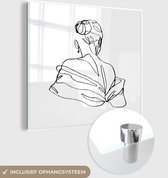 MuchoWow® Glasschilderij 20x20 cm - Schilderij acrylglas - Abstracte line art van van het hoofd en de schouders van een vrouw vierkant - Foto op glas - Schilderijen
