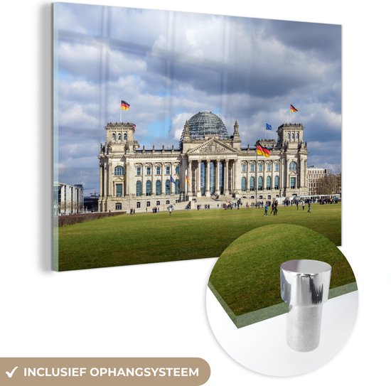 MuchoWow® Glasschilderij 30x20 cm - Schilderij acrylglas - Reichstag - Berlijn - Duitsland - Foto op glas - Schilderijen