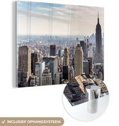 MuchoWow® Glasschilderij 160x120 cm - Schilderij acrylglas - New York - Wolkenkrabber - Verenigde Staten - Foto op glas - Schilderijen