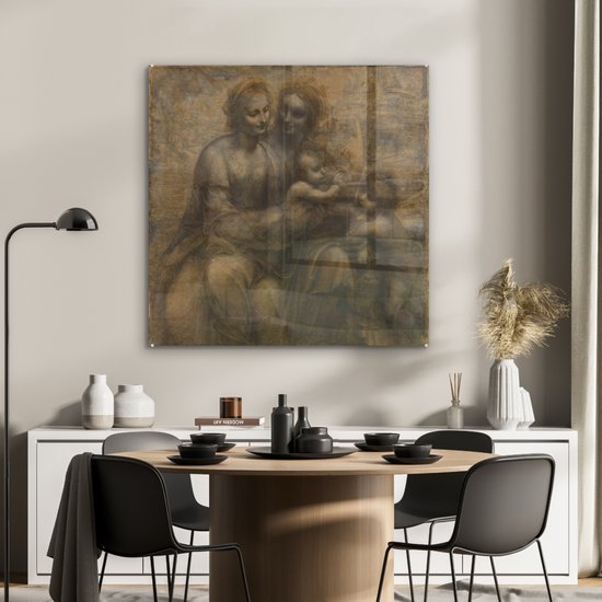 MuchoWow® Peinture sur verre 90x90 cm - Peinture sur verre - Marie avec l'enfant et Sainte Anne - Leonardo de Vinci - Photo sur verre acrylique - Peintures