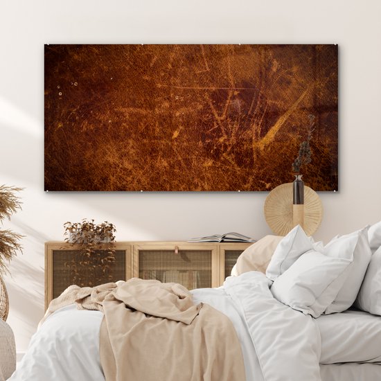 MuchoWow® Peinture sur verre 160x80 cm - Peinture sur verre acrylique - Cuir - Aspect cuir - Marron - Oranje - Photo sur verre - Peintures