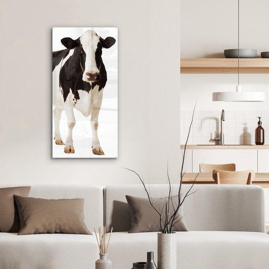 MuchoWow® Peinture sur verre 40x80 cm - Peinture sur verre acrylique - Vache - Wit - Zwart - Animaux - Photo sur verre - Peintures