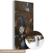 MuchoWow® Glasschilderij 80x160 cm - Schilderij acrylglas - Bloemen in een Wan-Li vaas en schelpen - Schilderij van Balthasar van der Ast - Foto op glas - Schilderijen