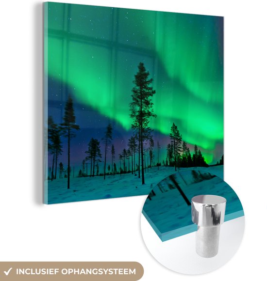 Peinture sur verre MuchoWow® 20x20 cm - Peinture acrylique sur verre - Aurores boréales - Suède - Arbre - Photo sur verre - Peintures