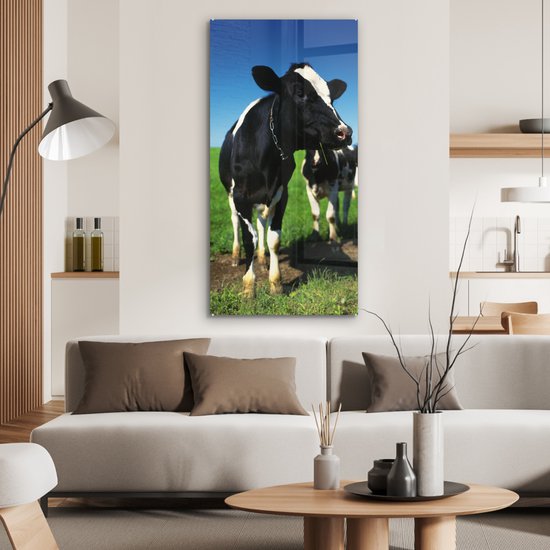 MuchoWow® Peinture sur verre 60x120 cm - Peinture sur verre - Vache - Herbe - Animaux - Photo sur verre acrylique - Peintures