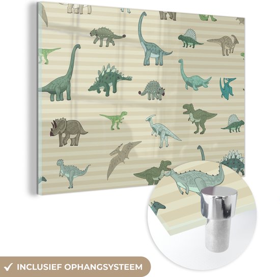 MuchoWow® Peinture sur verre 180x120 cm - Peinture sur verre - Dinosaurus - Marron - Vert - Garçons - Filles - Enfants - Photo sur verre acrylique - Peintures