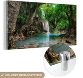MuchoWow® Glasschilderij 120x60 cm - Schilderij acrylglas - Jungle - Waterval - Planten - Water - Natuur - Foto op glas - Schilderijen