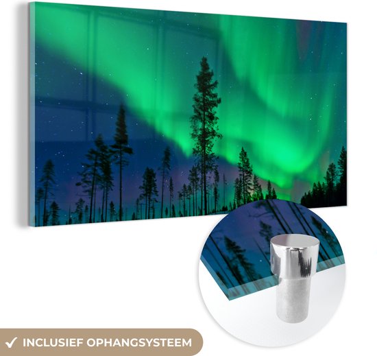 MuchoWow® Peinture sur verre 40x20 cm - Peinture sur verre acrylique - Aurores boréales - Suède - Arbre - Photo sur verre - Peintures