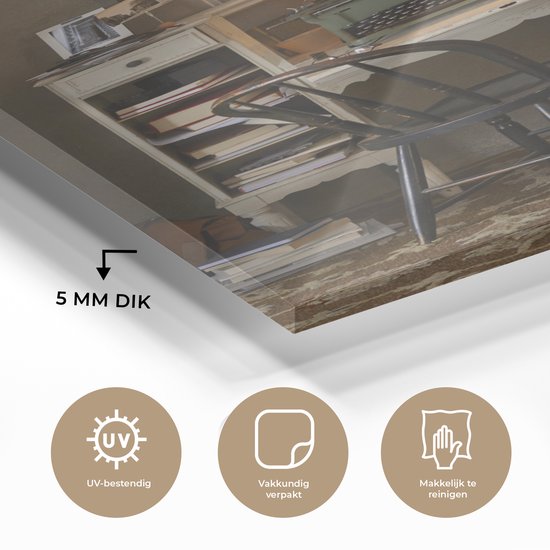 MuchoWow® Peinture sur Verre - Machine à écrire Vintage sur un Bureau Blanc - 60x90 cm - Peintures sur Verre Peintures - Photo sur Glas