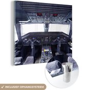 MuchoWow® Glasschilderij 20x20 cm - Schilderij acrylglas - Cockpit - Vliegtuig - Stoelen - Foto op glas - Schilderijen