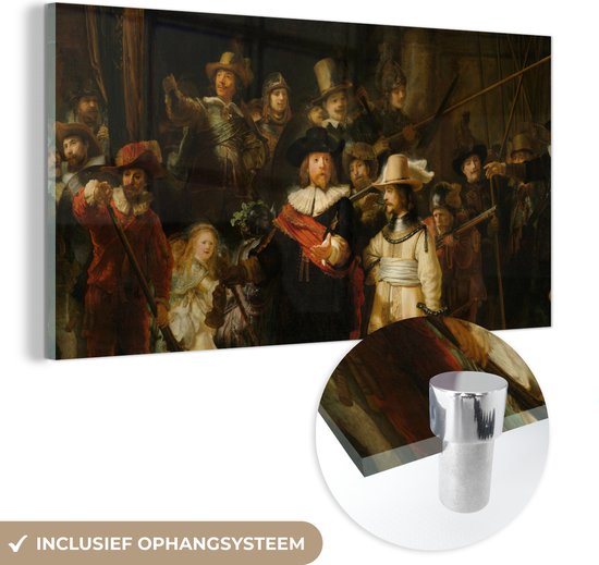 Peinture sur Verre - La Nachtwacht - Peinture de Rembrandt van Rijn - 80x40 cm - Peintures sur Verre Peintures - Photo sur Glas