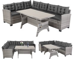 Casaria Loungeset - 6 Personen Eettafel Polyrattan – Grijs