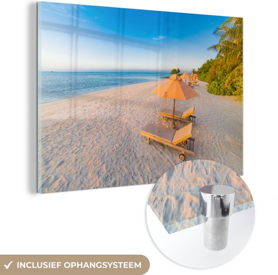 - Caribisch strand met strandstoel - Foto op Glas