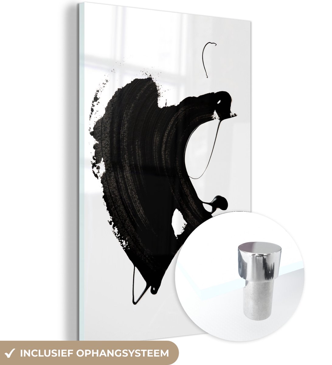 MuchoWow® Glasschilderij 80x120 cm - Schilderij acrylglas - Zwart - Verf - Design - Foto op glas - Schilderijen