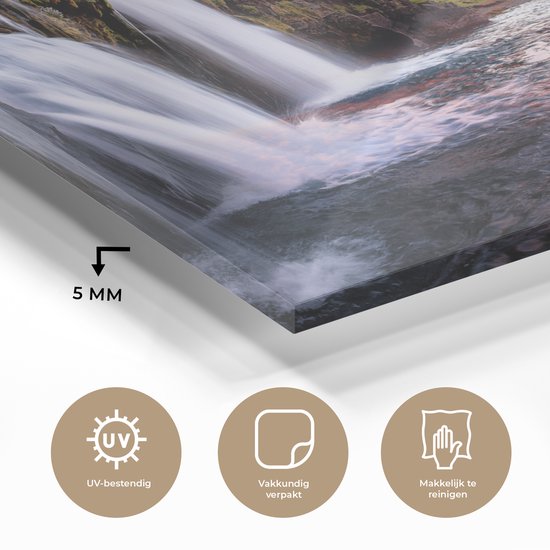 Peinture sur verre - Photo sur verre - Islande - Cascade - Berg - Verre acrylique - Décoration murale - Peinture cascade - Peinture sur verre - 120x60 cm - Décoration murale