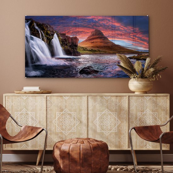 Peinture sur verre - Photo sur verre - Islande - Cascade - Berg - Verre acrylique - Décoration murale - Peinture cascade - Peinture sur verre - 120x60 cm - Décoration murale