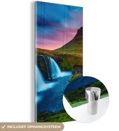 Peinture sur verre - Photo sur verre - Cascade - Islande - Coucher de soleil - Berg - Verre acrylique - Peinture sur verre nature - Peinture sur verre - 80x160 cm - Décoration murale - Décoration murale