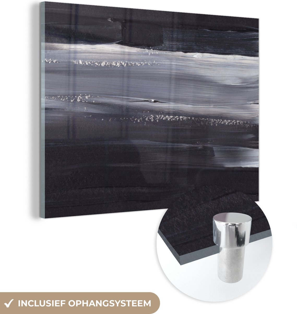 MuchoWow® Glasschilderij 40x30 cm - Schilderij acrylglas - Verf - Abstract - Zwart - Foto op glas - Schilderijen
