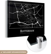MuchoWow® Glasschilderij 120x90 cm - Schilderij acrylglas - Rotterdam - Kaart - Stadskaart - Plattegrond - Foto op glas - Schilderijen