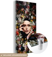 MuchoWow® Glasschilderij 40x80 cm - Schilderij acrylglas - Bloem - Vrouwen - Portret - Botanisch - Foto op glas - Schilderijen
