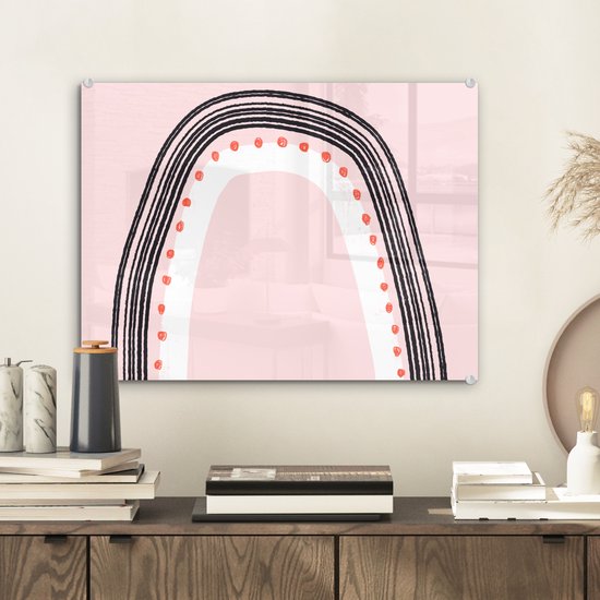 MuchoWow® Peinture sur verre 40x30 cm - Peinture sur verre acrylique - Arc-en-ciel - Minimalisme - Rose - Photo sur verre - Peintures