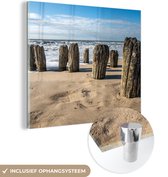 Glasschilderij - Acrylplaat - Strand - Zee - Golf - Foto op glas - Schilderij glas - Acrylglas - Wanddecoratie - Kamerdecoratie - 50x50 cm - Schilderijen woonkamer