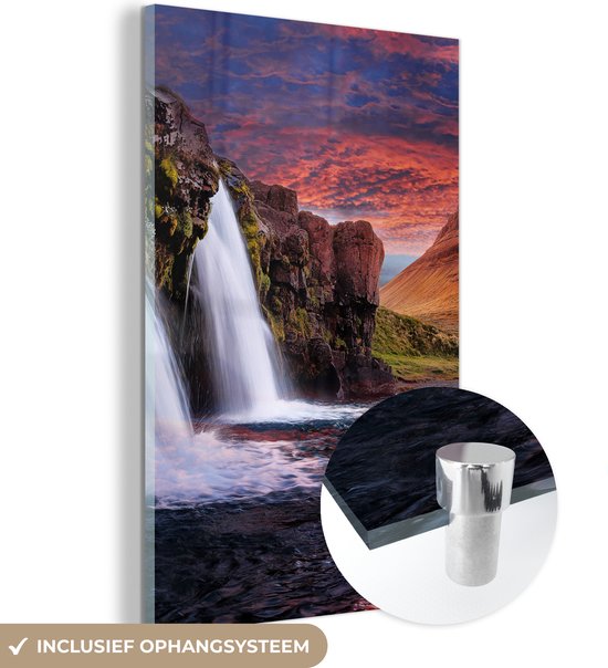 Peinture sur verre - Photo sur verre - Islande - Cascade - Berg - Verre acrylique - Décoration murale - Peinture cascade - Peinture sur verre - 120x180 cm - Décoration murale