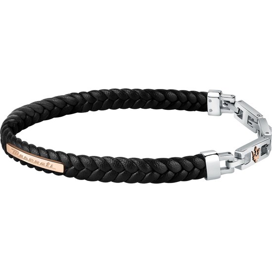 Stalen armband leer zwart 11 mm 21,5 cm - Maxgoud