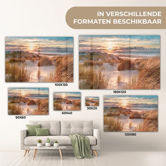 Peinture sur verre - Feuille acrylique - Plage - Mer - Dune - Photo sur verre - Peinture sur verre - Décoration murale - 120x80 cm - Verre acrylique - Peintures de salon