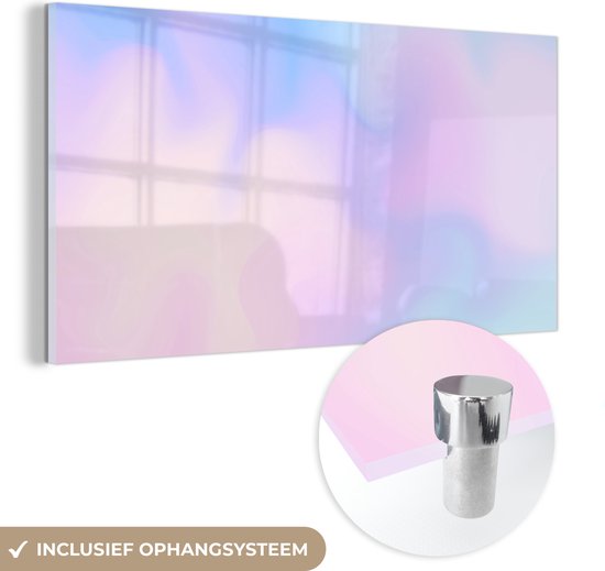 MuchoWow® Glasschilderij 80x40 cm - Schilderij acrylglas - Een illustratie van een roze met blauwe lucht - Foto op glas - Schilderijen