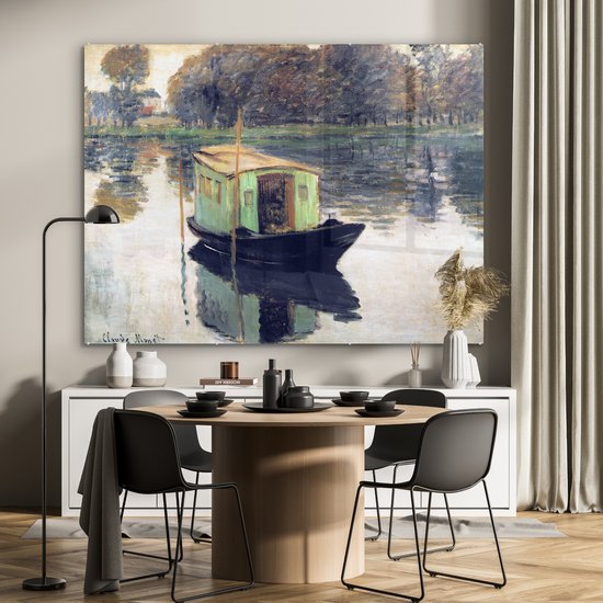 MuchoWow® Peinture sur verre 160x120 cm - Peinture sur verre acrylique - Le bateau atelier - Peinture de Claude Monet - Photo sur verre - Peintures
