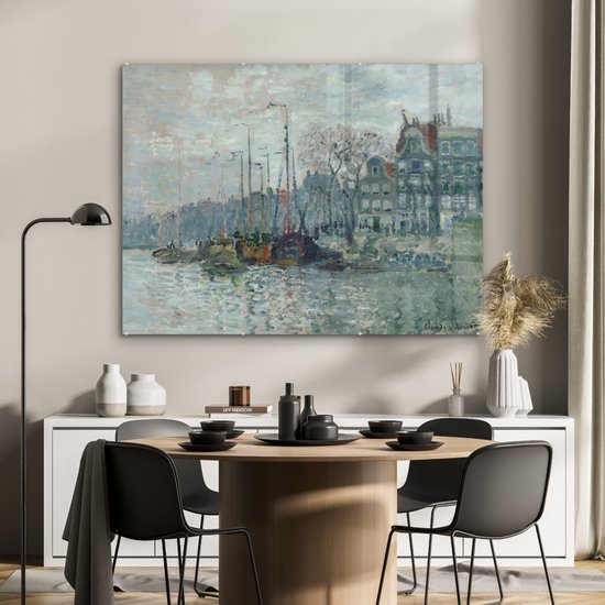 MuchoWow® Peinture sur verre 120x90 cm - Peinture sur verre acrylique - Zaandam la digue - Peinture de Claude Monet - Photo sur verre - Peintures