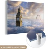 Le Big Ben et le London Eye s'élèvent au-dessus des nuages. Plexiglas 60x40 cm - Tirage photo sur verre (décoration murale en plexiglas)