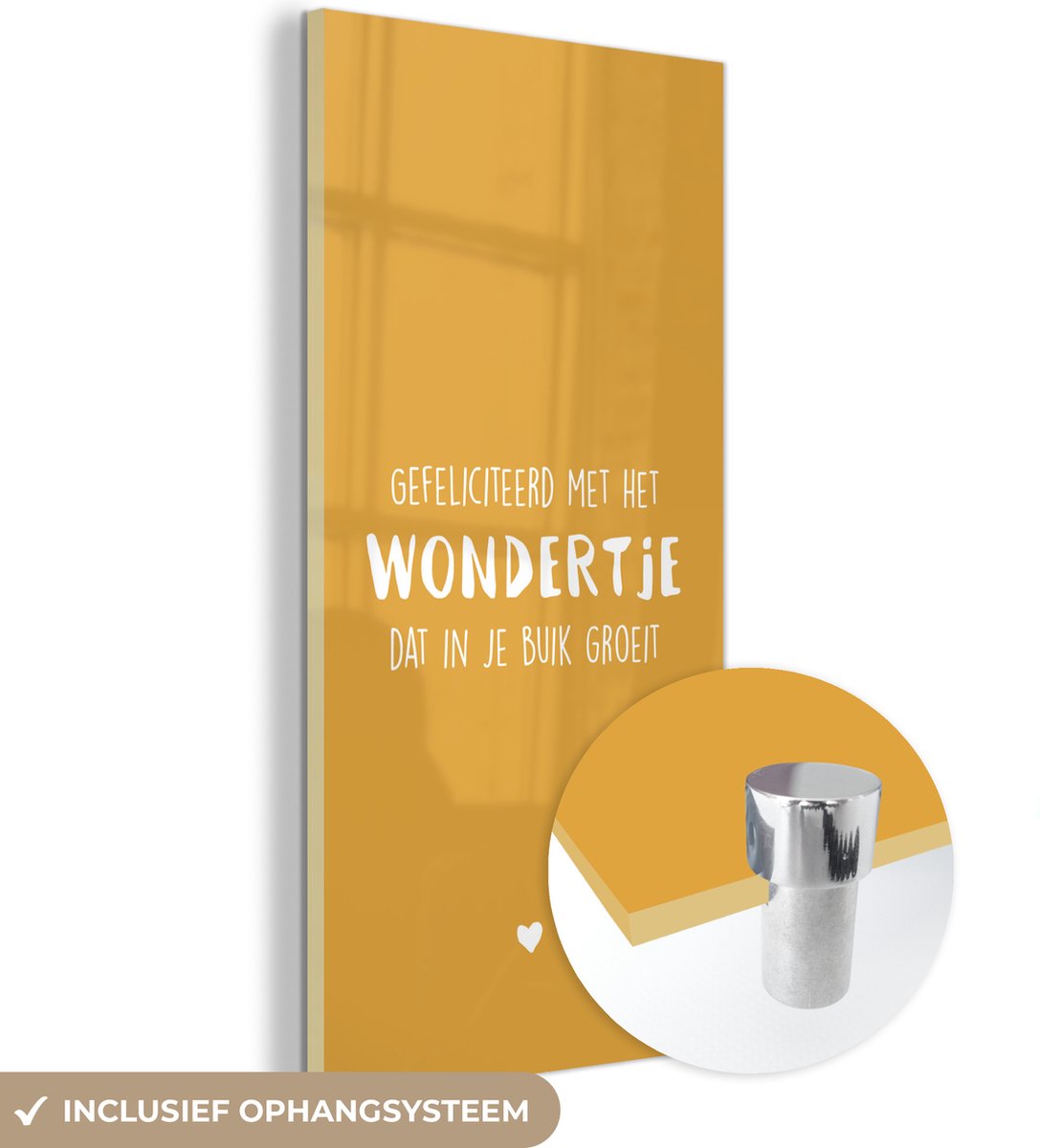 ® Glasschilderij 80x160 cm - Schilderij acrylglas - Baby - Spreuken - Gefeliciteerd met het wondertje dat in je buik groeit - Quotes - Foto op glas - Muurdecoratie woonkamer - Wanddecoratie slaapkamer - Schilderijen
