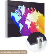 MuchoWow® Glasschilderij 80x60 cm - Schilderij acrylglas - Wereldkaart Kinderen - Kleuren - Regenboog - Foto op glas - Schilderijen