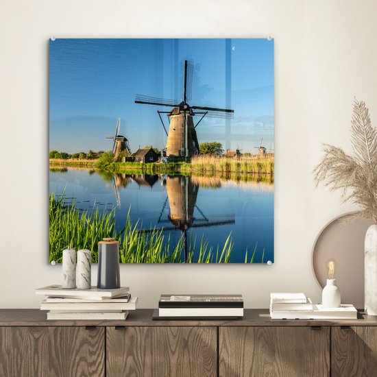 MuchoWow® Peinture sur verre 50x50 cm - Peinture acrylique sur verre - Moulin - Printemps - Nederland - Photo sur verre - Peintures