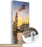MuchoWow® Glasschilderij 60x120 cm - Schilderij acrylglas - Zon - Big Ben - Londen - Foto op glas - Schilderijen
