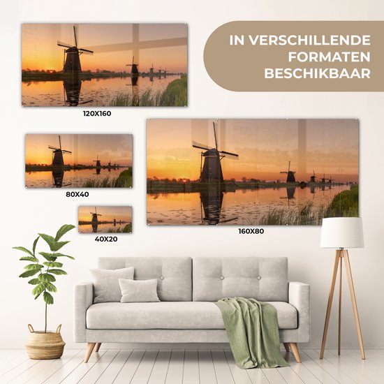 MuchoWow® Peinture sur Verre - Moulin à Vent - Horizon - Holland - 160x80 cm - Peintures sur Verre Acrylique - Photo sur Glas